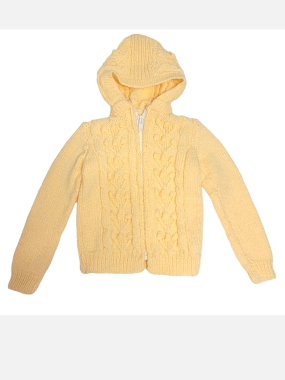 Cable Knit Sweater Handmade Vintage Kids Hoodie Butter Yellow Baby Size 9m - 12m